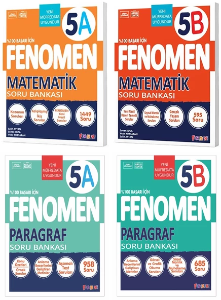 Fenomen Okul 2025 5. Sınıf Matematik + Paragraf A + B Serisi Soru Seti 4 Kitap Güncel Müfredat ürün görseli 1