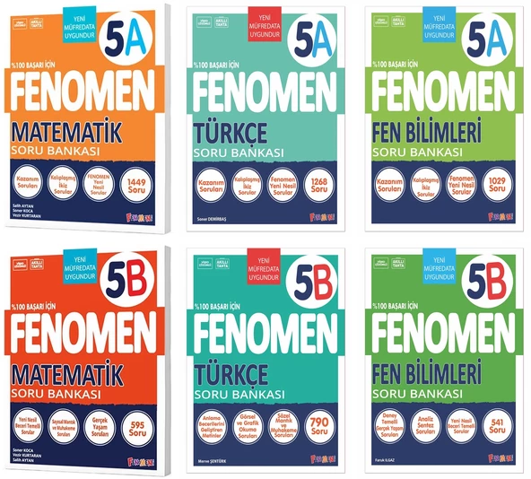 Fenomen Okul 2025 5. Sınıf Matematik + Türkçe + Fen A + B Serisi Soru Seti 6 Kitap Güncel Müfredat ürün görseli 1