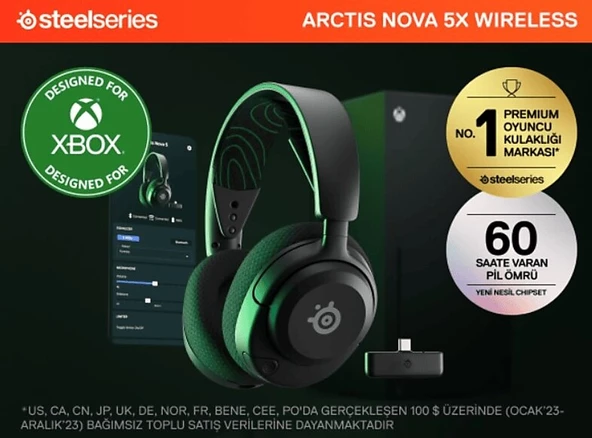 SteelSeries Arctis Nova 5X Wireless ve Bluetooth Xbox ve PC Kablosuz Oyuncu Kulaklığı - Siyah - 6