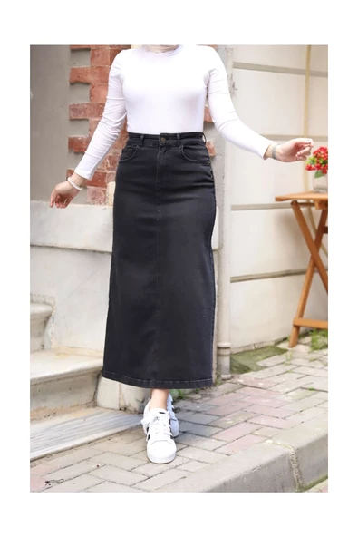 Doğal Kumaşlı Yıldız Rivetli Kot Etek - 3