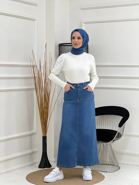 Doğal Kumaşlı Yıldız Rivetli Kot Etek - 7