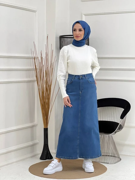 Doğal Kumaşlı Yıldız Rivetli Kot Etek - 8