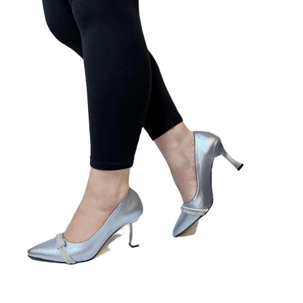 Fiyra 7051 nml Gümüş Taşlı Kadeh 7cm Topuklu Bayan Stiletto Ayakkabı - 5