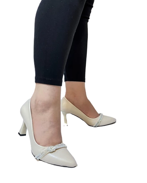 Fiyra 7051 nml Bej Taşlı Kadeh 7cm Topuklu Bayan Stiletto Ayakkabı - 7