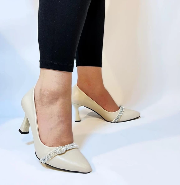 Fiyra 7051 nml Bej Taşlı Kadeh 7cm Topuklu Bayan Stiletto Ayakkabı - 3