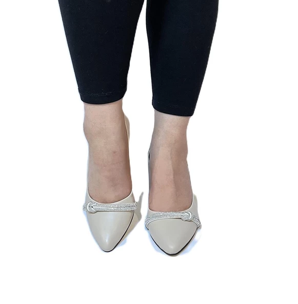 Fiyra 7051 nml Bej Taşlı Kadeh 7cm Topuklu Bayan Stiletto Ayakkabı - 5