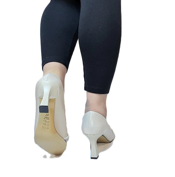 Fiyra 7051 nml Bej Taşlı Kadeh 7cm Topuklu Bayan Stiletto Ayakkabı - 4
