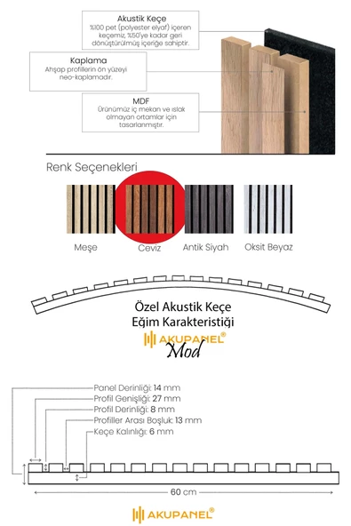 Aku Panel 4 Adet Akupanel Koyu Ceviz Dekoratif Akustik Ahşap Duvar Paneli 60CMX60CM