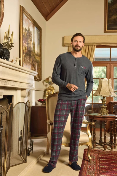 Aydoğan Erkek Aras Kışlık Termal Rahat Antrasit Pijama Takım 0783 - 2