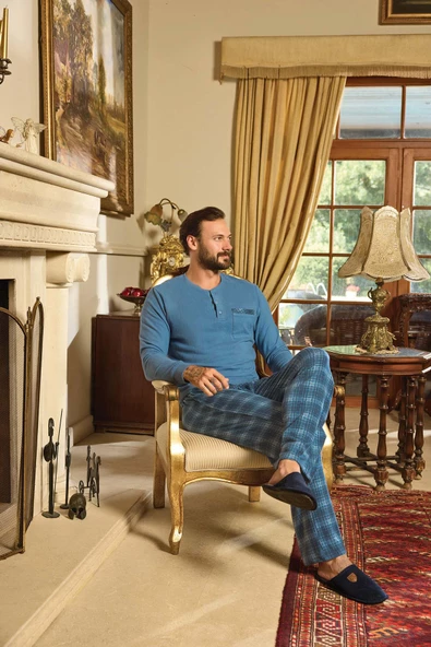Aydoğan Erkek Aras Kışlık Termal Rahat İndigo Pijama Takım 0780