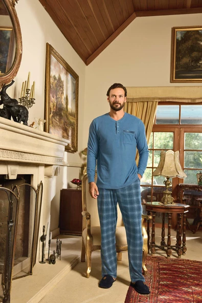 Aydoğan Erkek Aras Kışlık Termal Rahat İndigo Pijama Takım 0780 - 2
