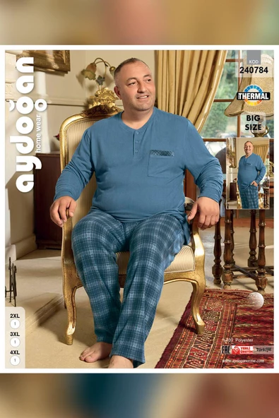 Aydoğan Erkek Emir Büyük Beden Kışlık İndigo Pijama Takım 0784 - 3