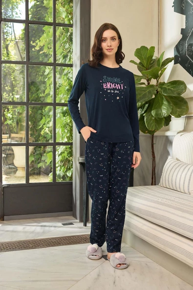 Aydoğan Kadın Hira Lyocell Shine Bright Lacivert Pijama Takım 0617 - 2