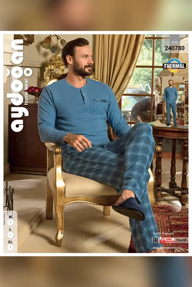 Aydoğan Erkek Aras Kışlık Termal Rahat İndigo Pijama Takım 0780 - 3