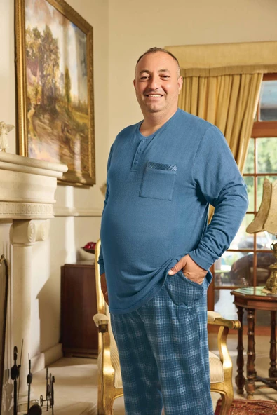 Aydoğan Erkek Emir Büyük Beden Kışlık İndigo Pijama Takım 0784 - 2
