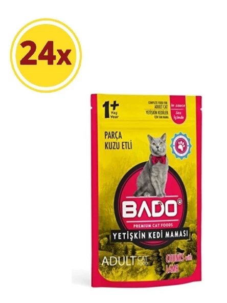 Bado Parça Kuzu Etli Yetişkin Kediler İçin Yaş Mama 85 Gram x 24 Paket