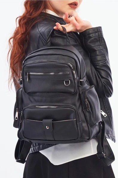 Monalisa Home Kadın Çok Bölmeli Yıkama Deri Sırt Çanta ürün görseli 1