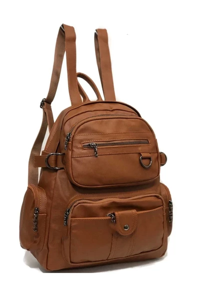 Monalisa Home Kadın Çok Bölmeli Yıkama Deri Sırt Çanta - Resim 2