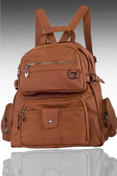 Monalisa Home Kadın Çok Bölmeli Yıkama Deri Sırt Çanta - Resim 3