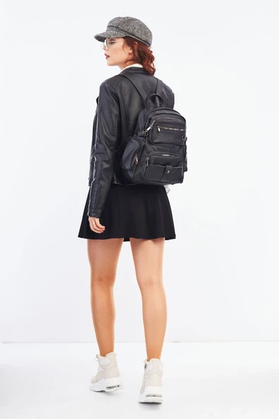 Monalisa Home Kadın Çok Bölmeli Yıkama Deri Sırt Çanta - Resim 5