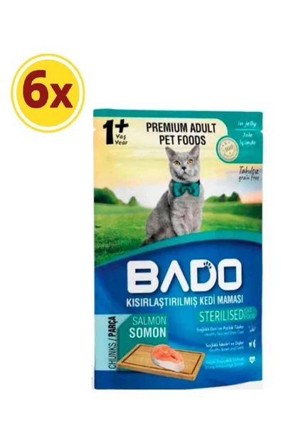 Bado Kısırlaştırılmış Somonlu Kedi Yaş Maması 85 Gr x 6 Paket