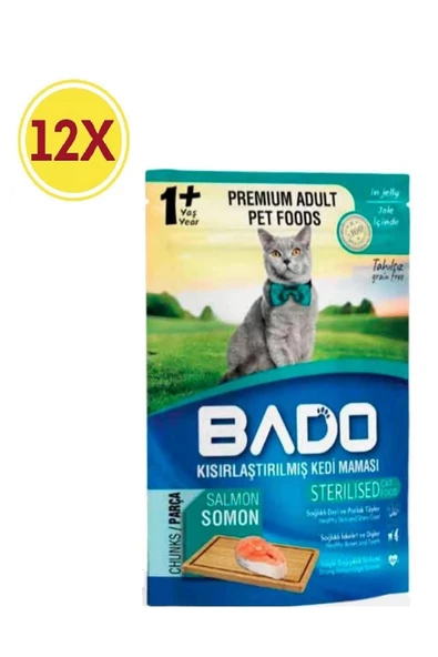 Bado Kısırlaştırılmış Somonlu Kedi Yaş Maması 85 Gr x 12 Paket