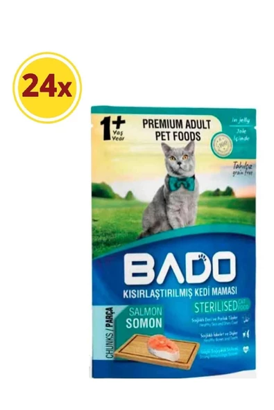 Bado Kısırlaştırılmış Somonlu Kedi Yaş Maması 85 Gr x 24 Paket