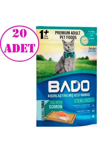 Bado Kısırlaştırılmış Somonlu Kedi Yaş Maması 85 Gr x 20 Paket