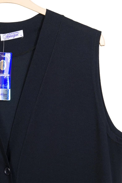 Hesna Kadın Buğra Uzun Lacivert Yelek - 4