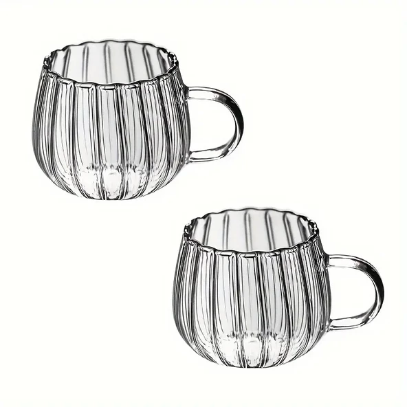 Mithra Life 2 Adet Ateşe Dayanıklı 400 ML Çizgili Cam Kupa Bardak MIT1100 - 3
