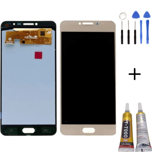 TE Samsung C7 C7000 Uyumlu Lcd Ekran Gold + Montaj Kiti