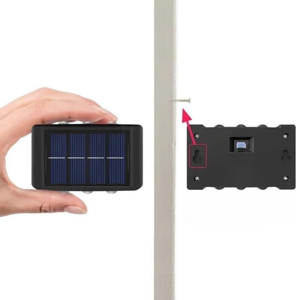 6 Ledli Solar Güneş Enerjili Aplik Led, Dekoratif Duvar Monteli Gün Işığı Led - 4