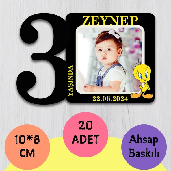 3 Yaşında Foto Baskılı Magnet 20 Adet - 1