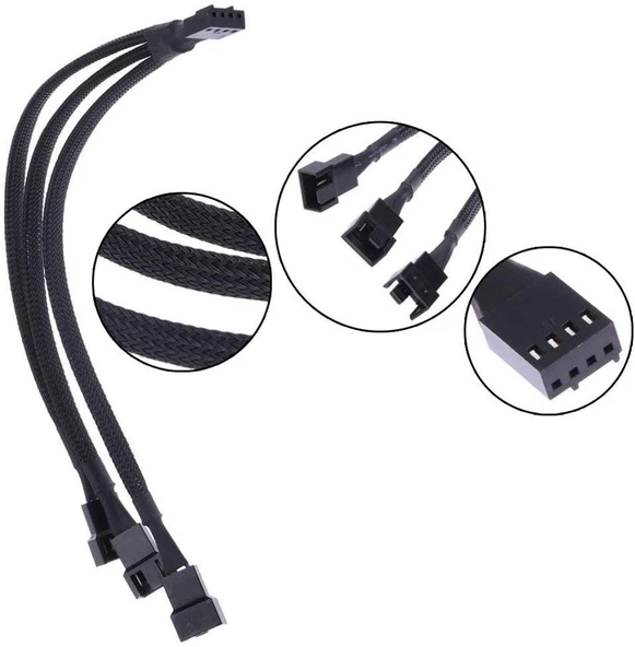 4 Pin Switch Fan Çoklayıcı Y PWM Çoklayıcı Splitter Kablosu 3 Pin 3 Port 4303 - 6
