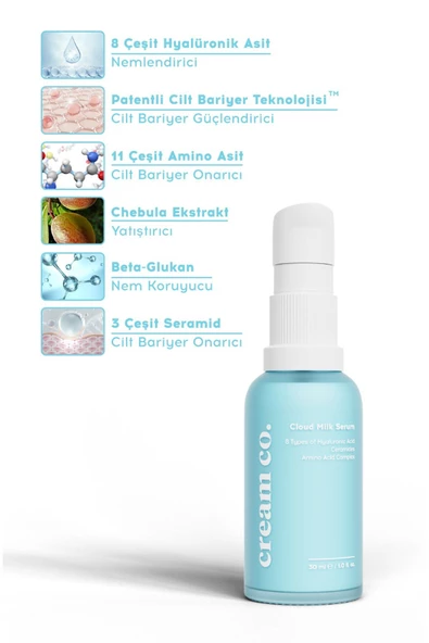 Cream Co. Yatıştırıcı Onarıcı Nemlendirici Bariyer Güçlendirici Hassas Cilt Cloud Milk Serum 30 Ml