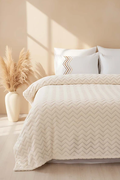 Rivaİstanbul Jakarlı Raşel İskandinav Çift Kişilik Yatak Örtüsü Bohem Punch Zigzag Desen ürün görseli 1