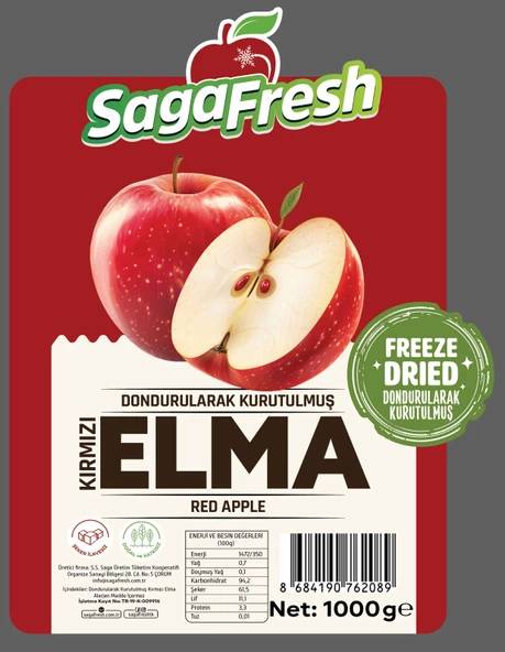 SagaFresh Dondurularak Kurutulmuş Kırmızı Elma Dilimleri 1000g