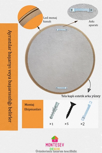 MONTESEV  Safir Ham Ahşap Boyanabilir Dekoratif Ayna Yuvarlak Ayna Işlemeli Ahşap Duvar Aynası Tekli - 56 Cm - 6