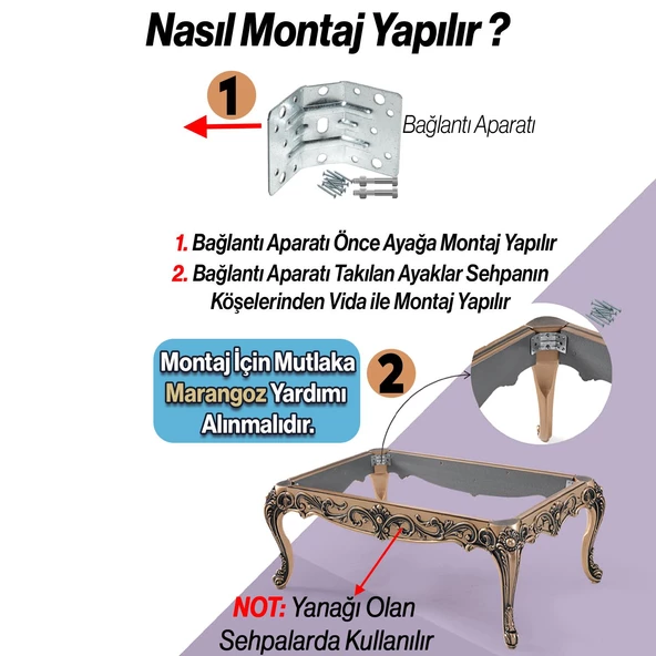 Zade Plastik Sehpa Ayağı 46 cm Gümüş Gri Renk 1 Adet Mobilya Zigon Çay Orta Sehpası Ayak Bağlantı - 5