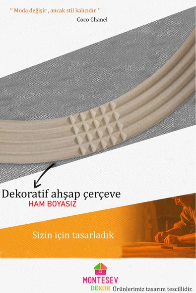 MONTESEV  Safir Ham Ahşap Boyanabilir Dekoratif Ayna Yuvarlak Ayna Işlemeli Ahşap Duvar Aynası Tekli - 56 Cm - 5