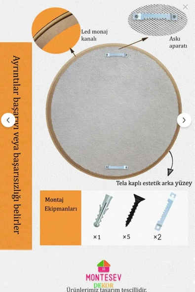MONTESEV  Safir Antik İşlemeli Ahşap Dekoratif Ayna Yuvarlak Ayna Duvar Aynası Banyo Lavabo Aynası - 56 Cm - 8