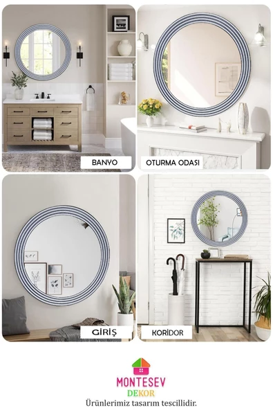 MONTESEV  Zümrüt Gümüş Dekoratif Ayna Yuvarlak Ayna Işlemeli Ahşap Duvar Aynası Ikili / 56 - 43 Cm - 5