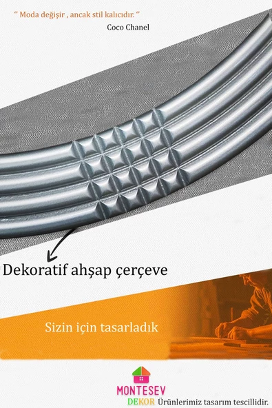 MONTESEV  Led'li Işıklı Safir Gümüş Dekoratif Ayna Yuvarlak Ayna İşlemeli Ahşap Duvar Aynası Tekli - 56 Cm - 4