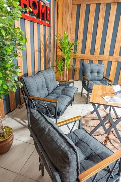 UFUK HOME Miray 211 Masalı Antrasit Fermuarlı Bahçe Balkon Takımı, Salon, Teras- Berjer Düğmeli Metal Çay Seti - 4