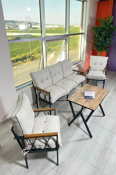 UFUK HOME Miray 3 1 1 Masalı Krem Bahçe, Balkon Takımı, Balkon Bahçe Mobilyaları, Metal Çay Seti, Cafe Sandalye