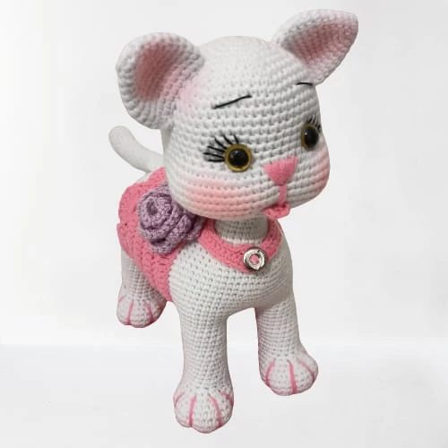 Süslü Pembiş Kedicik Amigurumi Organik Oyuncak