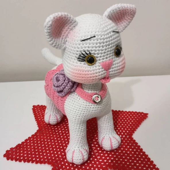 Süslü Pembiş Kedicik Amigurumi Organik Oyuncak - 2