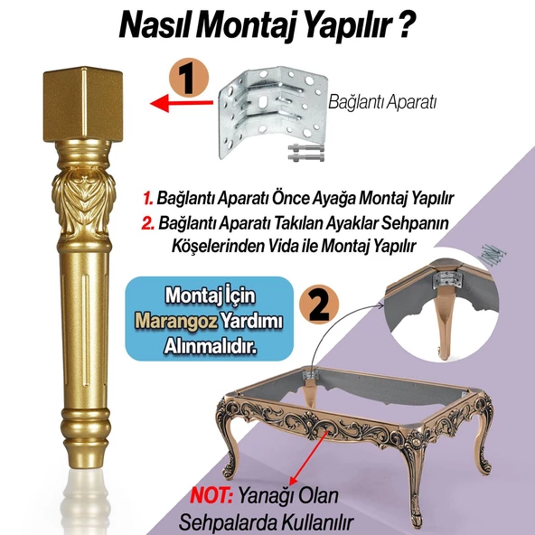 Star Plastik Sehpa Ayağı 44 cm Altın Renk Orta Ayak Zigon Sehpa Mobilya Masa Ayakları 1 Adet Gold - 5
