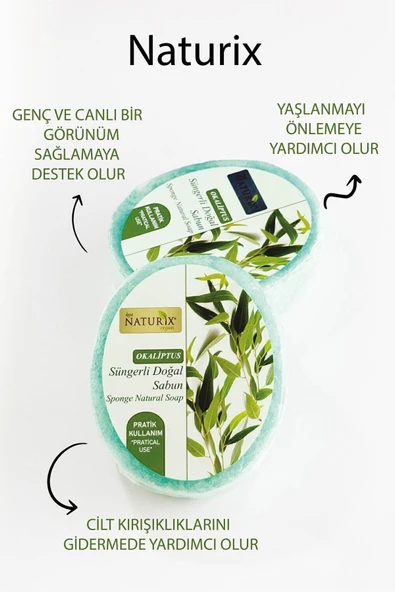 Naturix Okaliptus Süngerli Sabun 150 Gr - Parlaklık ve Doğal Peeling Etkisi - 5