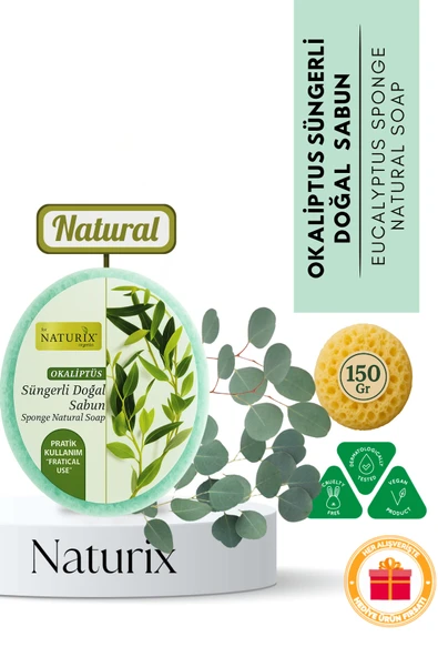 Naturix Okaliptus Süngerli Sabun 150 Gr - Parlaklık ve Doğal Peeling Etkisi